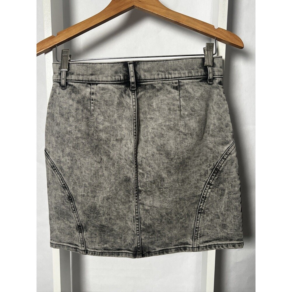 Express Mini Skirt Denim Black Wash Distressed High Rise Stretch Y2K Women 6 NEW - Picture 14 of 15